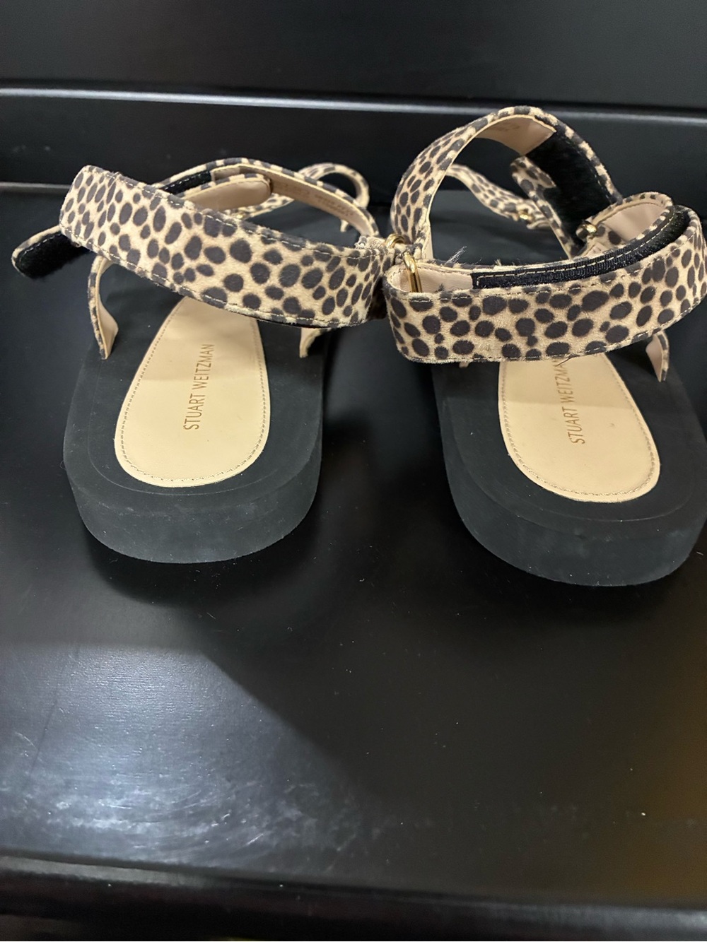 NWT Stuart Weitzman Leopard-Print Strappy Sandals - Beige/Black Sz 12 - Picture 4 of 5